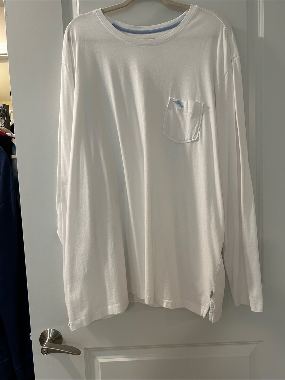 Tommy Bahama White Long Sleeve Pocket Tee with Subtle Logo
